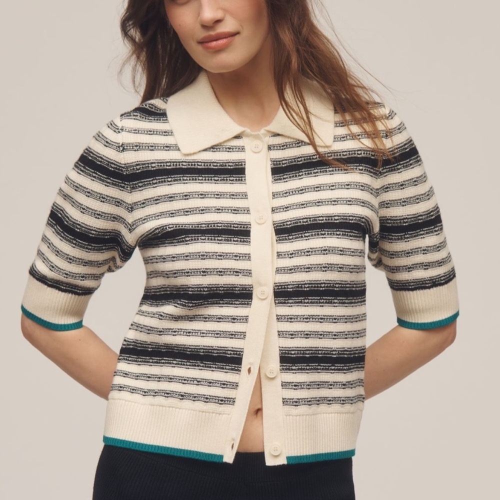 Anthropologie Maeve Striped Black and Cream Women's Sweater